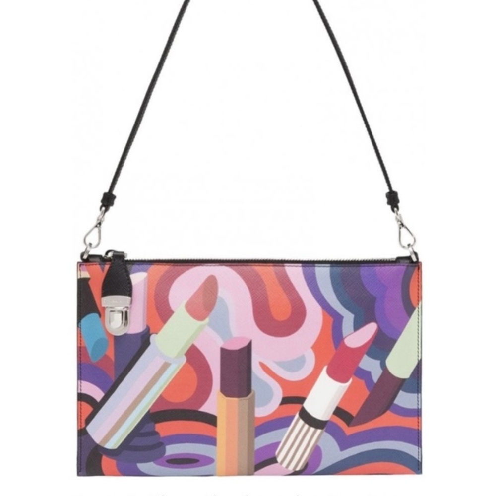 Prada Nero Saffiano Lipstick Print Clutch